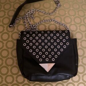 Goth mini black bag with crossbody chain and punchholes